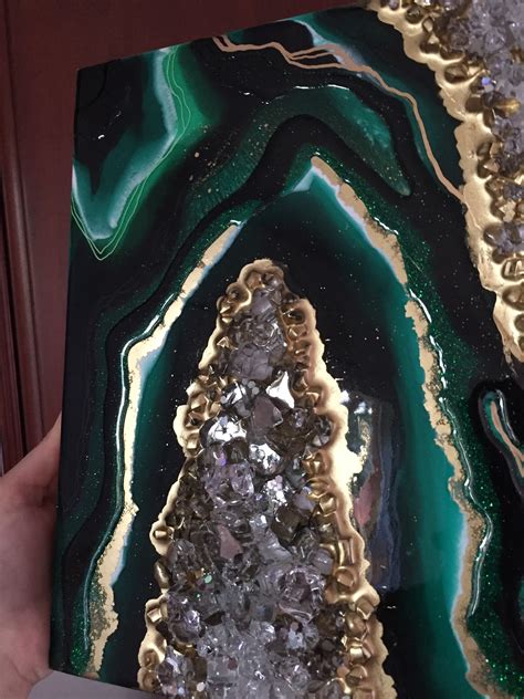 Emerald Geode Epoxy Resin Painting By Dianka Pours Etsy