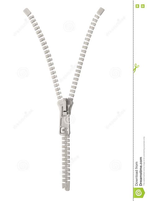 Open Grey Beige Zipper Pull Concept Unzip Metaphor Isolated Macro