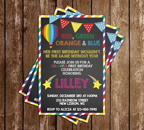 Novel Concept Designs Rainbow Colors Birthday Party Invitation
