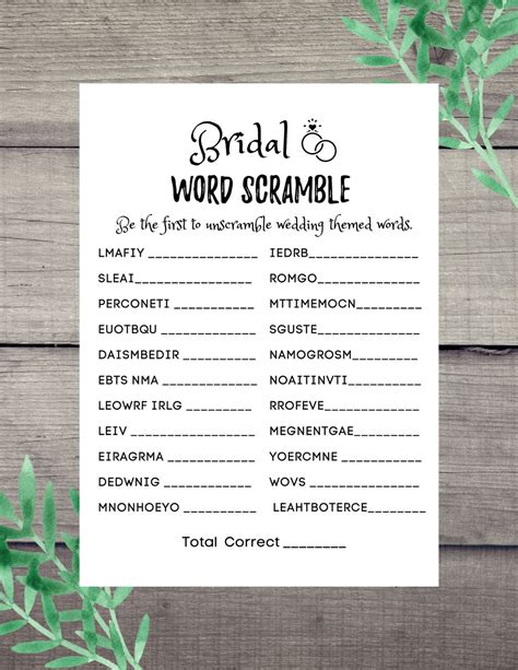 Bridal Word Scramble Game Bridal Shower Game Printable Etsy