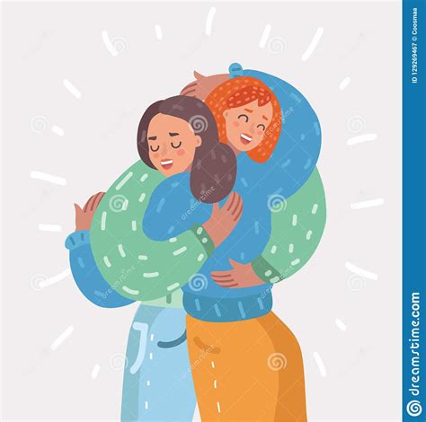 Happy Young Girls Hug Each Other Woman Friendship Cartoon Vector