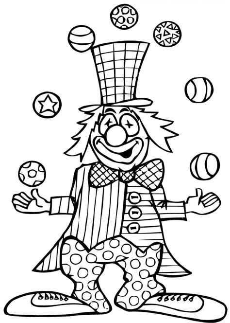 Le clown jongleur porte une combinaison verte avec des manches bleu clair. Coloriage Cirque Jongleur dessin gratuit à imprimer