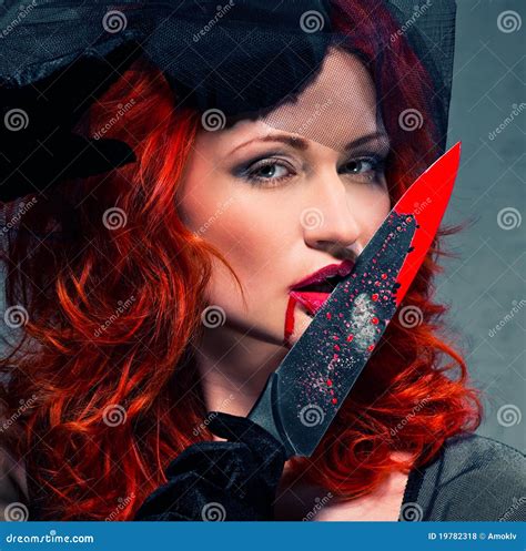 Woman With Bloody Knife In Her Hand Royalty Free Stock Photos Image