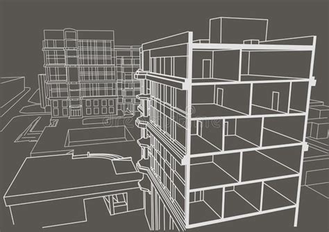 Architectural Linear Sketch Multistory Apartment Building Sectional
