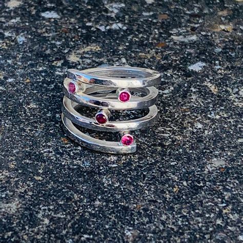 Ruby Spiral Ring Bright Jewellery Silver Wire Silver Rings Sterling