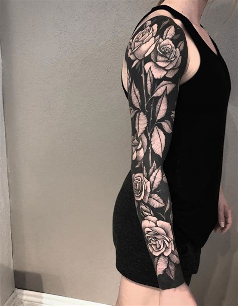 48 Black And White Rose Tattoo Sleeve