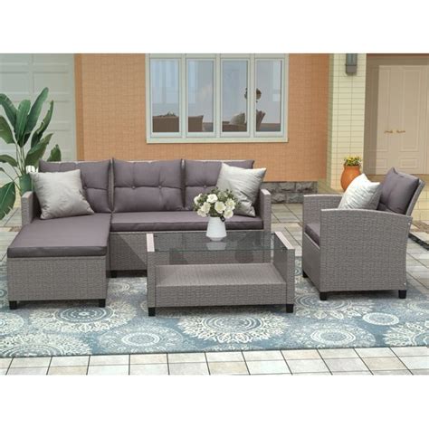 Clearance Wicker Patio Sets 4 Piece Patio Furniture Sets With Loveseat Sofa Lounge Chair