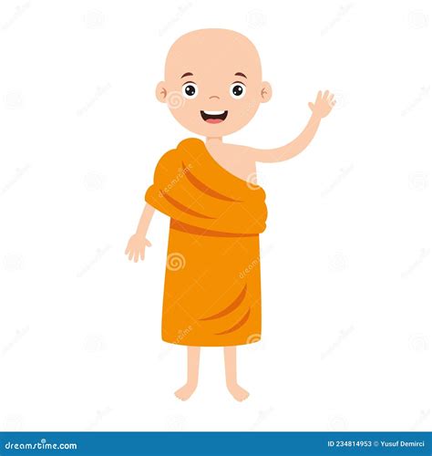 Buddhist Monk Cartoon Character In Orange Robe Vector Illustration On A