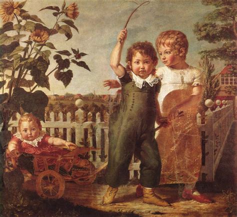 Vintage Ephemera Painting Three Children Outdoors