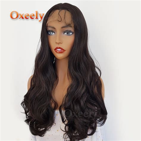 Oxeely Dark Brown Body Wave Synthetic Lace Front Wigs Long Hair Lace Front Glueless Wig Wavy