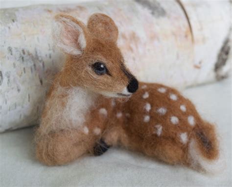 Needle Felted Deer Fawn Curled Up Laying Down Soft