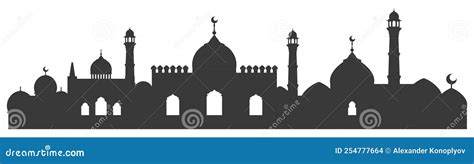 Islamic City Skylines With Mosque And Minaret Vector Silhouettes Arabic