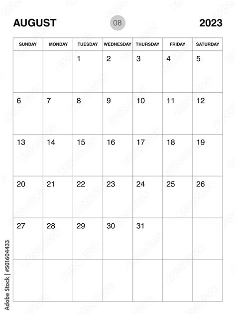 August 2023 Year Planner Template Calendar 2023 Desgin Monthly And