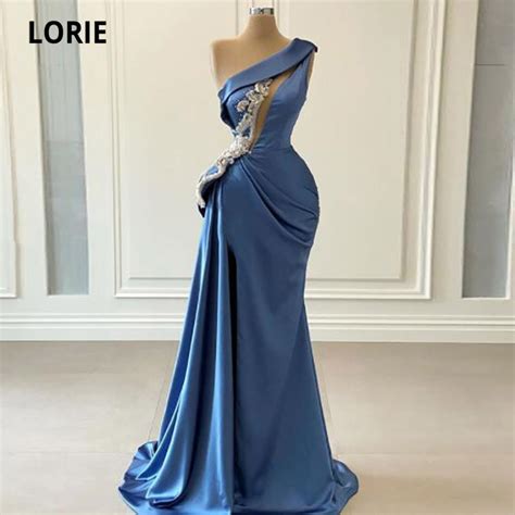 Lorie Arabic Evening Dresses One Shoulder Appliques Beaded Blue Long Formal Mermaid Prom Gown