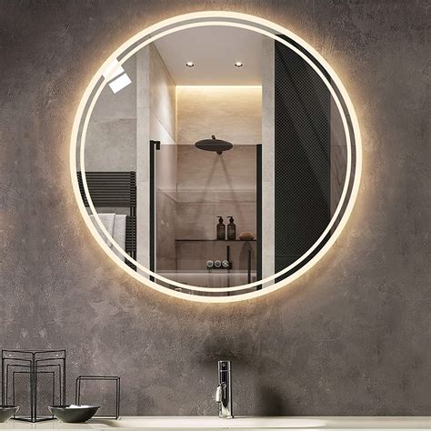 Wisfor Led Bathroom Vanity Mirror 60cm Round Illuminated Wall Mounted Makeup Mirror Dimmable