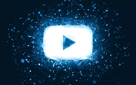 تحميل خلفيات يوتيوب الشعار الأزرق 4 ك أضواء النيون الزرقاء شبكة