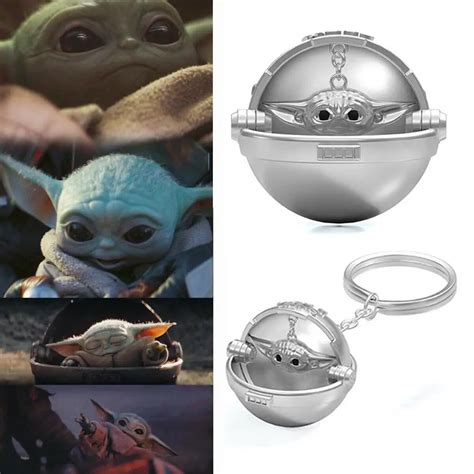 Baby Yoda Silver Keychain The Mandalorian Keyringhanging Chain Star