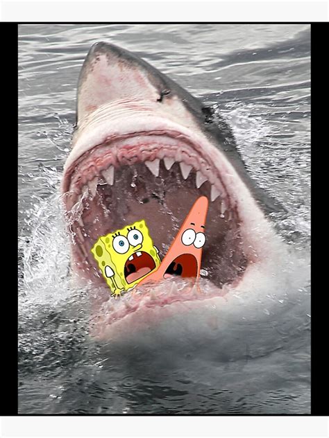 Spongebob Squarepants Shark Attack Humorous Poster For Sale By Tepanh