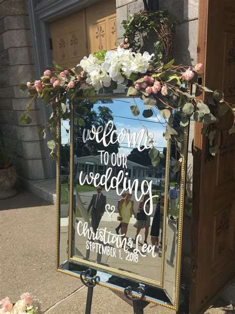 Handlettered Vintage Mirror For Wedding Welcome Sign