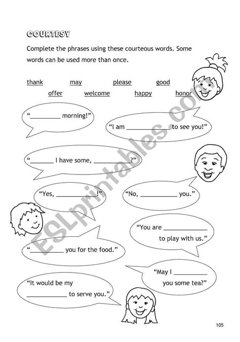 English Worksheets Courteous Phrases