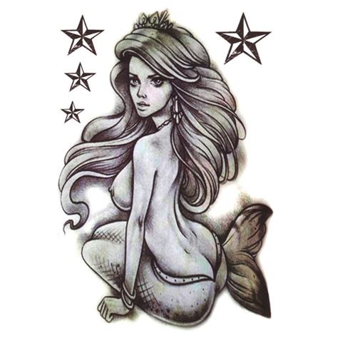 Yeeech Temporary Tattoos Sticker For Women Men Sexy Mermaid Black
