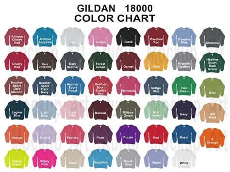 Gildan Color Chart Unisex Sweatshirt Color Chart All Etsy