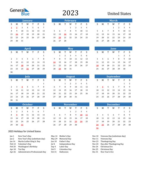 United States Calendar With Holidays