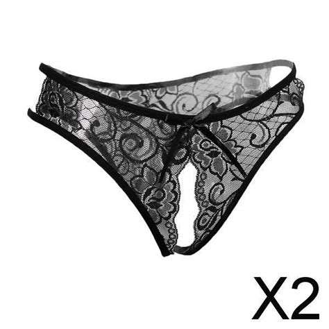 2xwomens Sexy Floral Lace Thong Underwear Crotchless Panties Lingerie Black Tiki