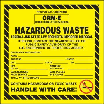 Hazardous Waste Orm E Hazardous Waste Label Mhzw