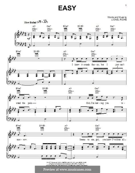Easy The Commodores By L Richie Easy Sheet Music Lyrics And Chords Commodores