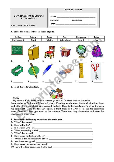 School Objects Reading Comprehension Esl Worksheet By Ladybug