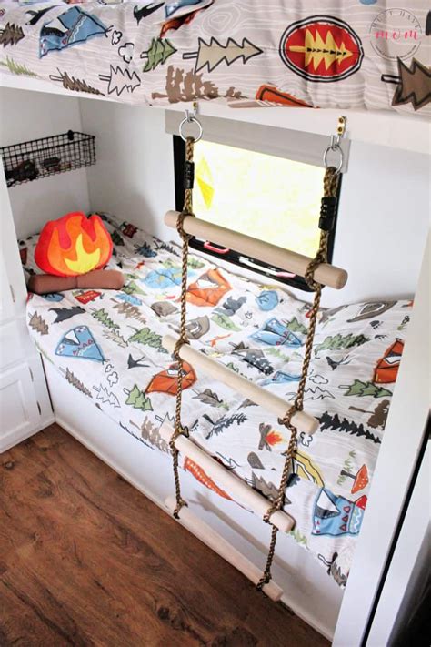 Do you wish you could magically make your rv bedroom bigger? RV bunkhouse remodel with bunk bed ideas and bunk ladder ...