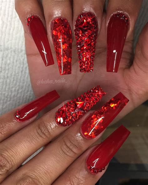 Coffin Matte Red Nails With Glitter 45 Cool Matte Nail Designs To