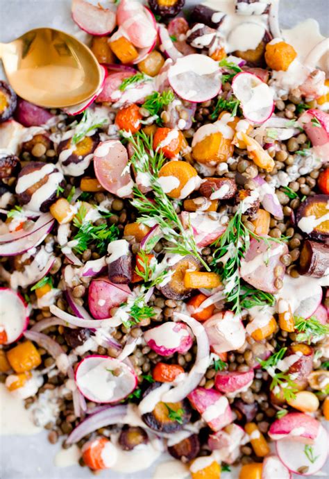 Roasted Carrot Lentil Salad With Tahini Dressing A