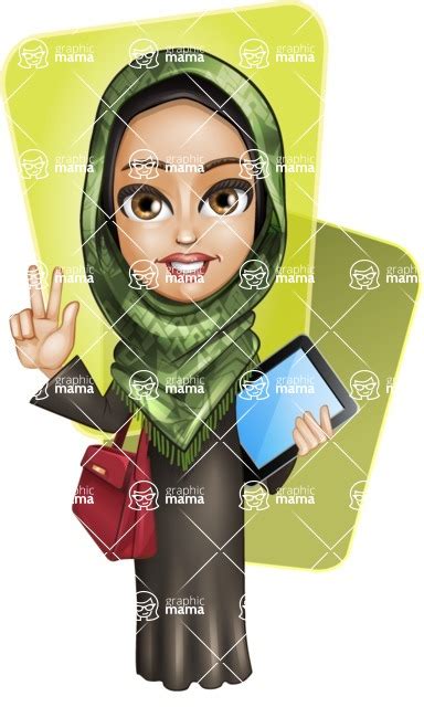 Young Muslim Woman Cartoon Vector Character 102 Cartoon Poses Shape