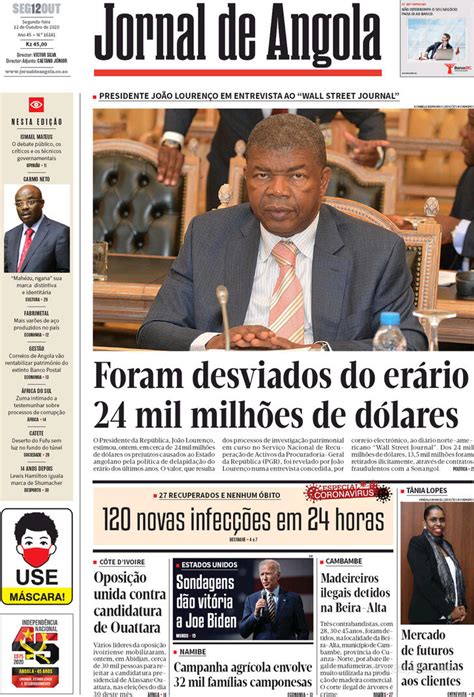 Capa Jornal De Angola De 2020 10 12