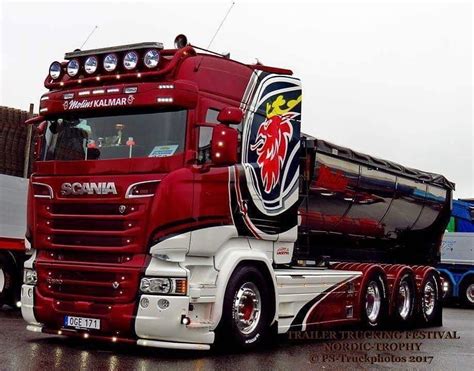 custom tir scania rosso e bianco con rimorchio ribaltabile 🇸🇪🇸🇪 big trucks big rig trucks