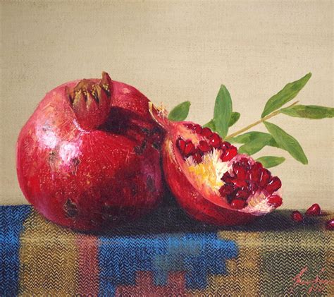 Still Life Pomegranate Original Oil Painting Handmade Art One Of A