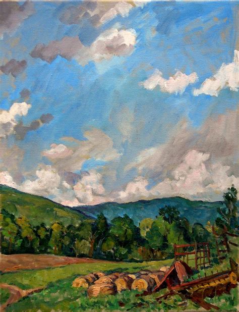 Berkshires Landscape Painting Summer Sky 14x18 Oil On