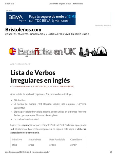 Lista De Verbos Irregulares En Inglés Bristoleñ Pdf