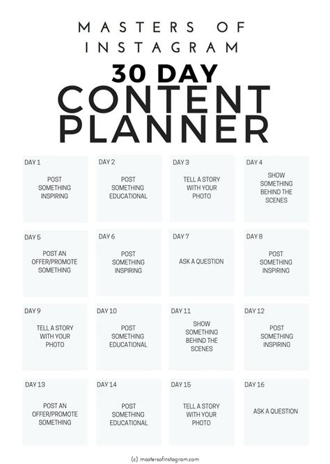 30 Day Instagram Content Planner By Masters Of Instagram On
