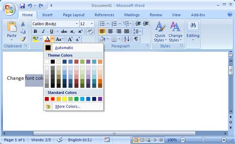 Microsoft word gives you a considerably large list of fonts to use in your documents. MS Word 2007: Change font color