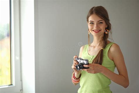 Portrait Of A Young Beautiful Photographer Woman Stock Image Image Of