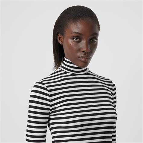 Striped Stretch Jersey Turtleneck Top In Blackwhite Women Burberry