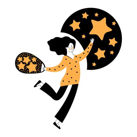 Premium Vector Woman Collects Stars From The Sky Catch The Luck Star