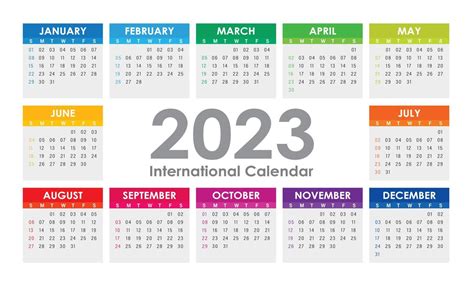 2023 Calendar Year Vector Illustration The Week Starts On Sunday Color