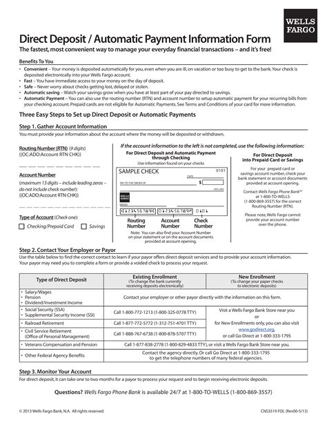 Wells fargo loan company can demand total details of the question in composing to end up being able to study the product in question. Free Wells Fargo Direct Deposit Form - PDF - eForms
