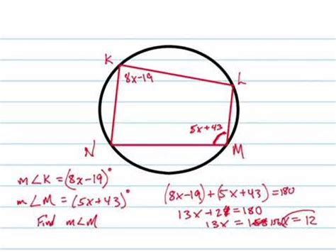 An inscribed angle is the angle formed by two chords having a common endpoint. Inscribed quadrilateral in a circle: solve for x. - YouTube