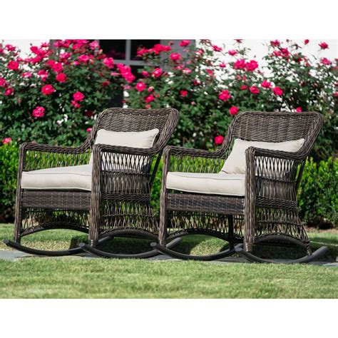 Outdoor rocking chair, patio wicker rattan rocking chair cushions and pillows, porch chair wicker patio furniture. Leisure Made Pearson Dark Brown Wicker Outdoor Rocking ...