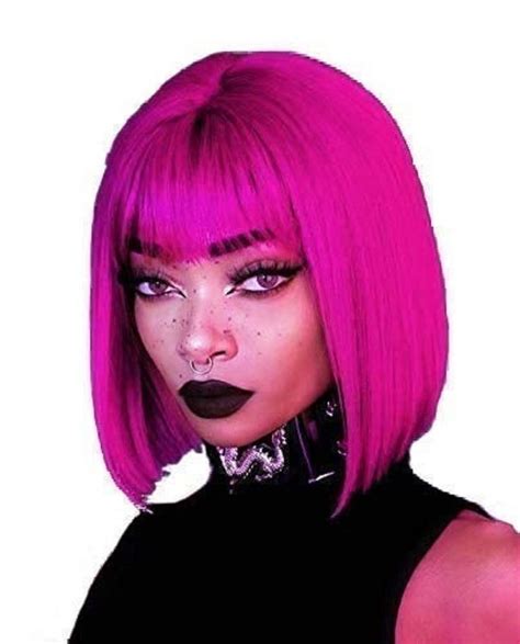 Neon Pink Party Wig 14 Trendy Wigs Synthetic Top Etsy Short Bob